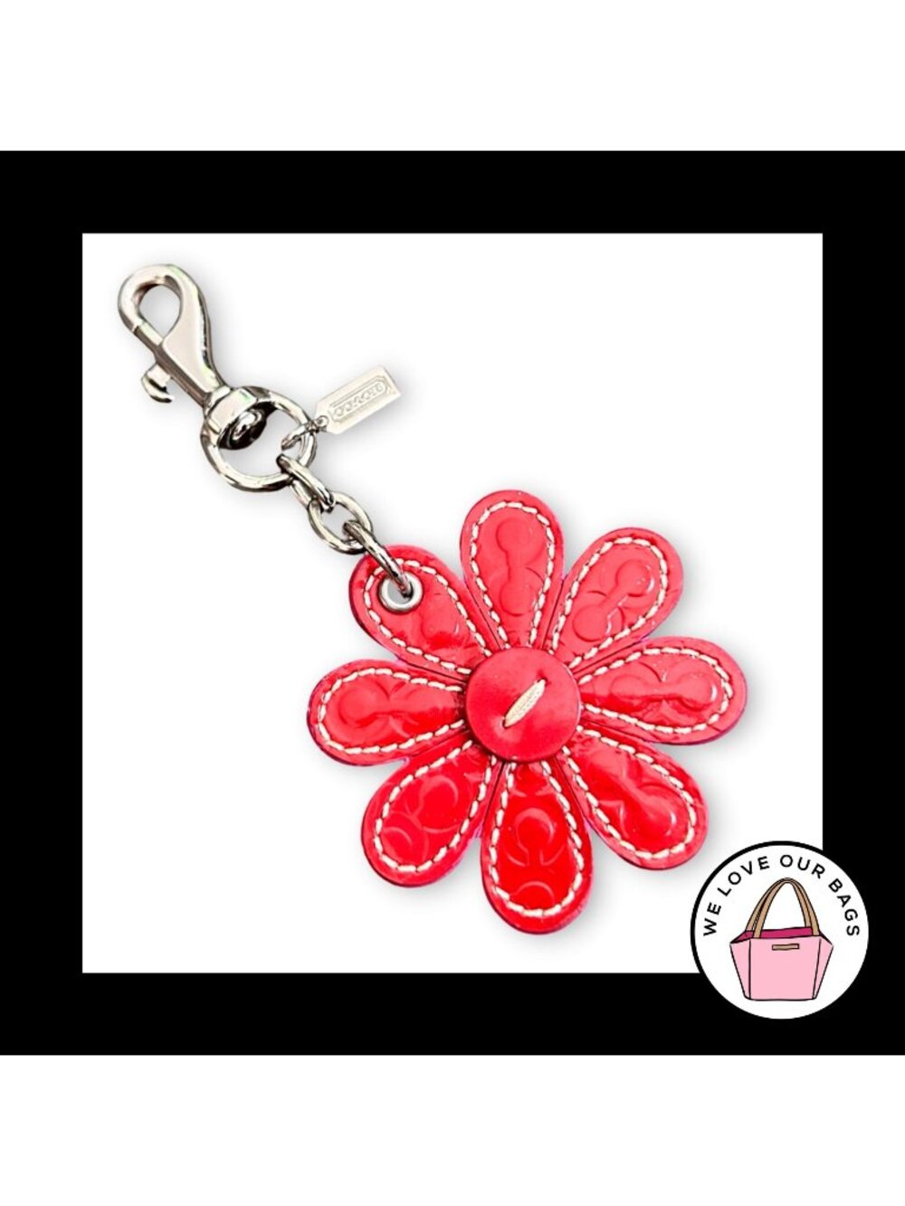 VINTAGE Y2K COACH Daisy Signature Keychain Red Leather KeyFob Bag Charm Hang Tag